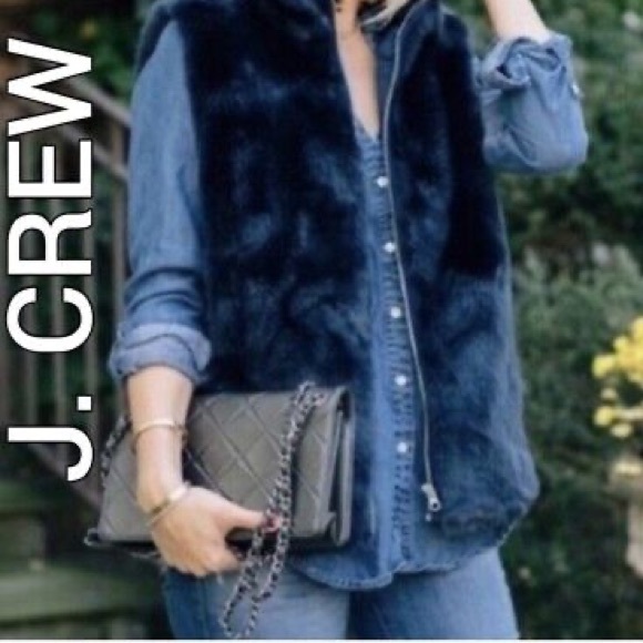 J. Crew Navy Stylish Faux Fur Vest 8